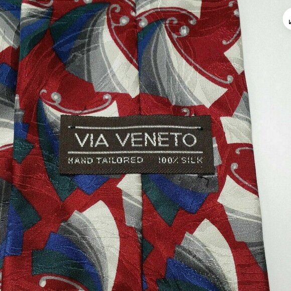 VIA VENETO Neck Tie 100% Silk Geometric Motif 0026E1M - Picture 6 of 9